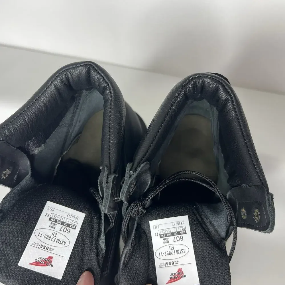 Red Wing 607 Work Boots 10.5 EE Black Leather EH Soft Toe USA MSRP $269 New